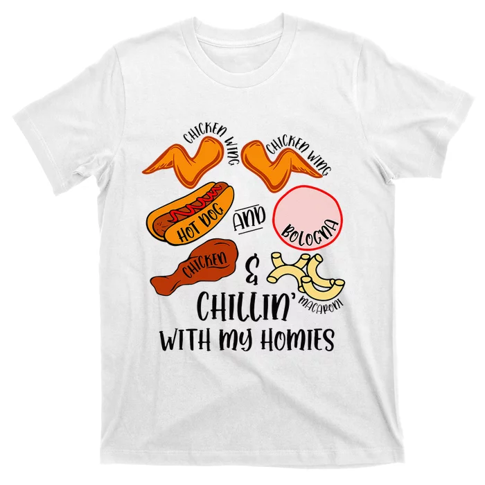 Funny Chicken Wing Song Lyric Hot Dog Bologna Macaroni T-Shirt