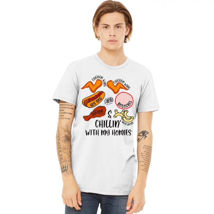 Funny Chicken Wing Song Lyric Hot Dog Bologna Macaroni Premium T-Shirt