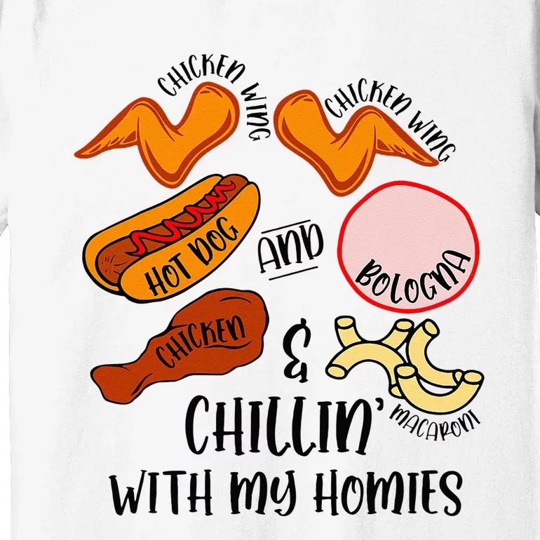 Funny Chicken Wing Song Lyric Hot Dog Bologna Macaroni Premium T-Shirt