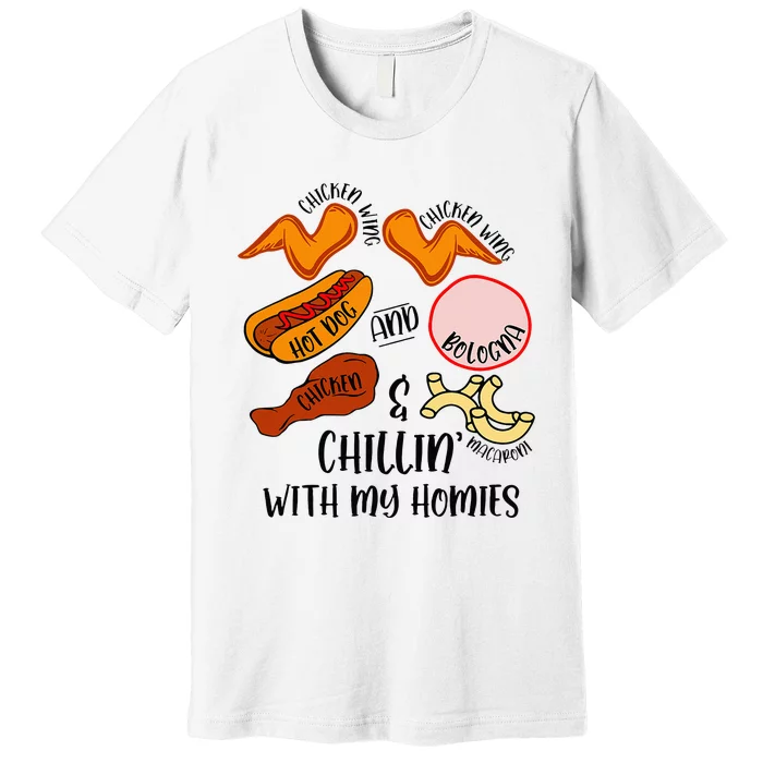 Funny Chicken Wing Song Lyric Hot Dog Bologna Macaroni Premium T-Shirt