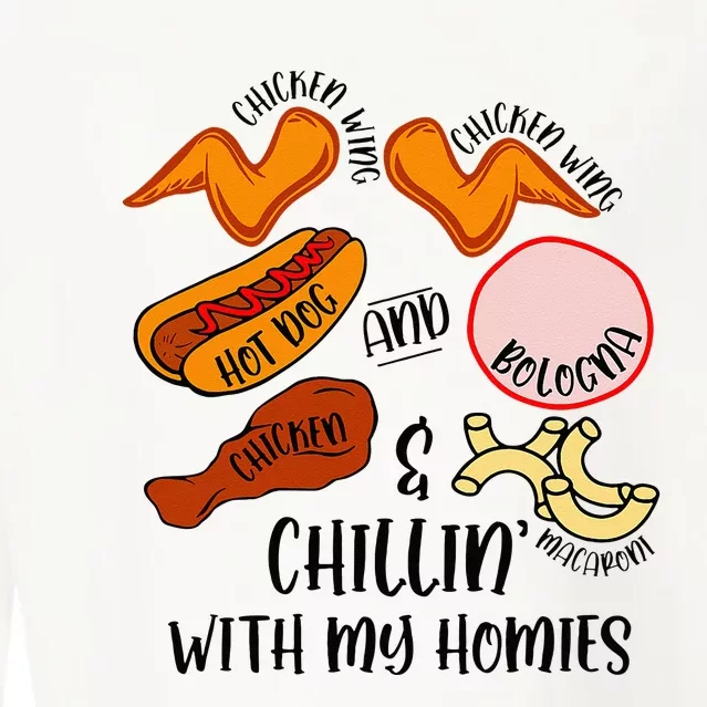 Funny Chicken Wing Song Lyric Hot Dog Bologna Macaroni Cropped Pullover Crew