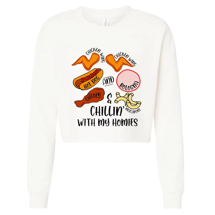 Funny Chicken Wing Song Lyric Hot Dog Bologna Macaroni Cropped Pullover Crew