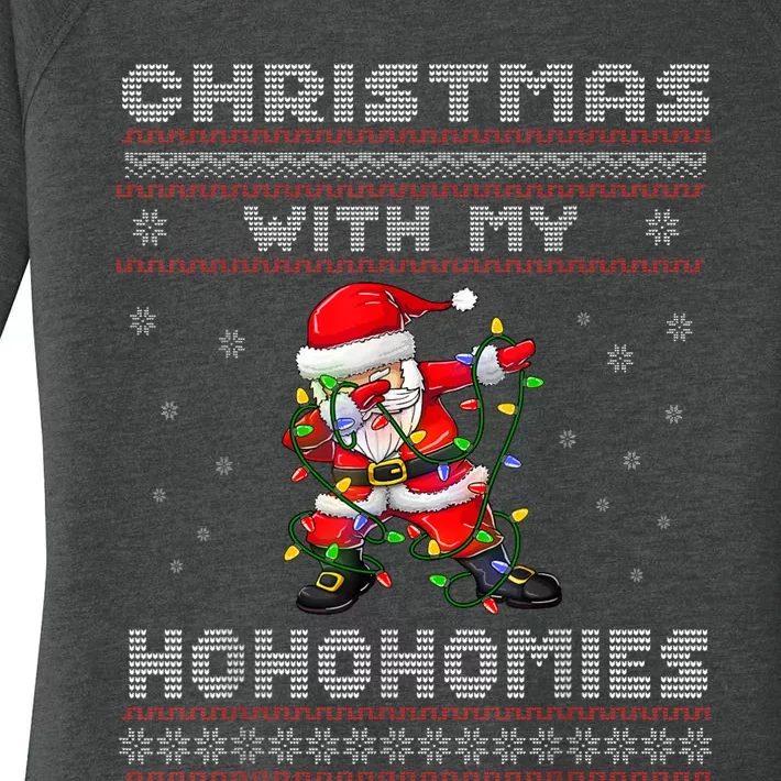 Funny Christmas With My Ho Ho Homies Family Dabbing Santa Women's Perfect Tri Tunic Long Sleeve Shirt