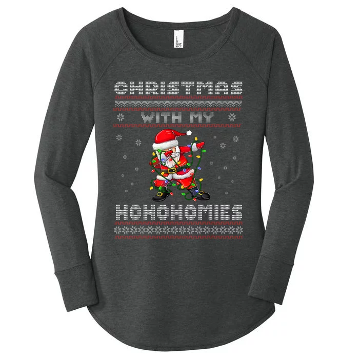 Funny Christmas With My Ho Ho Homies Family Dabbing Santa Women's Perfect Tri Tunic Long Sleeve Shirt