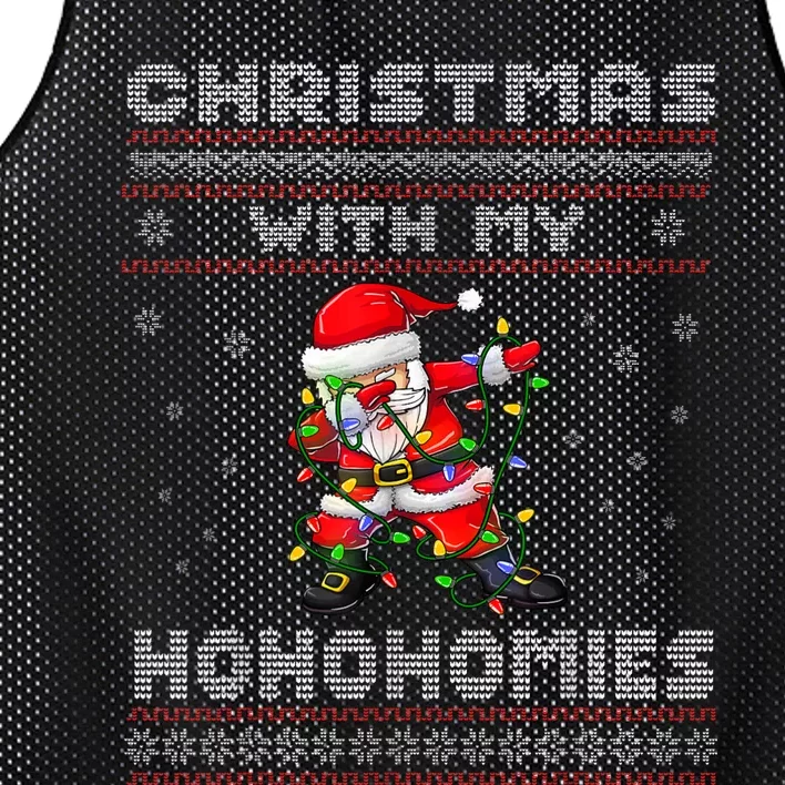 Funny Christmas With My Ho Ho Homies Family Dabbing Santa Mesh Reversible Basketball Jersey Tank