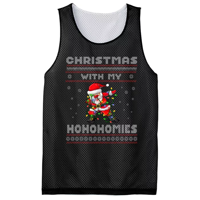 Funny Christmas With My Ho Ho Homies Family Dabbing Santa Mesh Reversible Basketball Jersey Tank