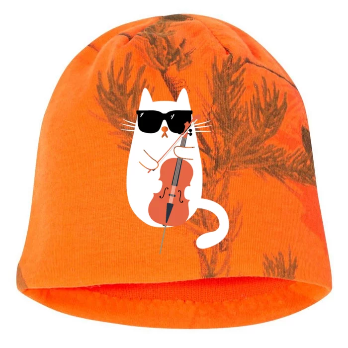 Funny Cat Wearing Sunglasses Playing Cello Cellist Musician Kati - Camo Knit Beanie