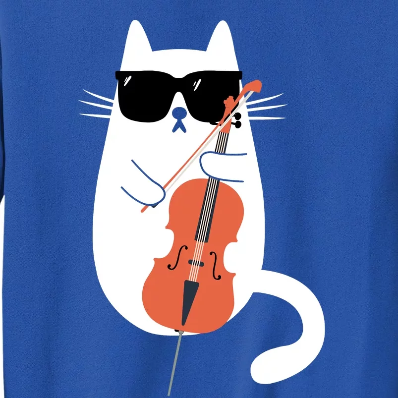 Funny Cat Wearing Sunglasses Playing Cello Cellist Musician Tall Sweatshirt