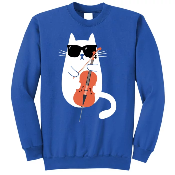 Funny Cat Wearing Sunglasses Playing Cello Cellist Musician Tall Sweatshirt