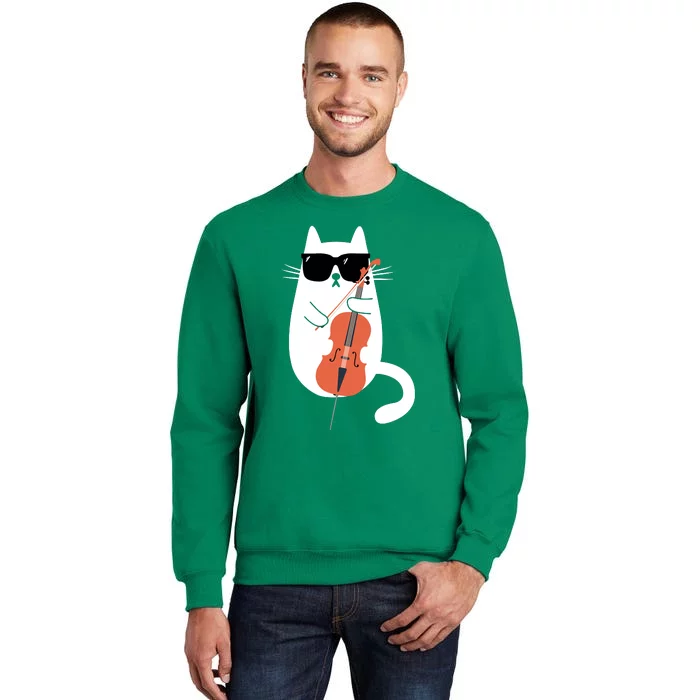 Funny Cat Wearing Sunglasses Playing Cello Cellist Musician Sweatshirt