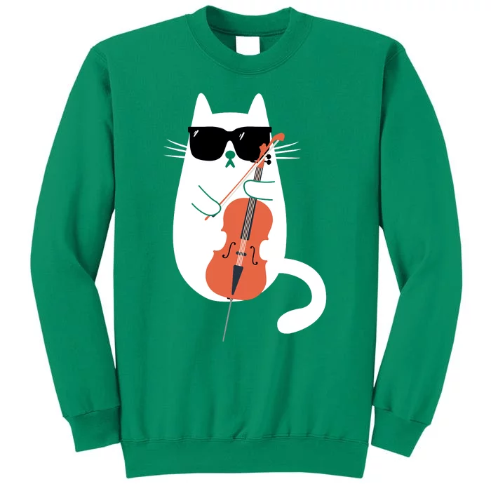 Funny Cat Wearing Sunglasses Playing Cello Cellist Musician Sweatshirt