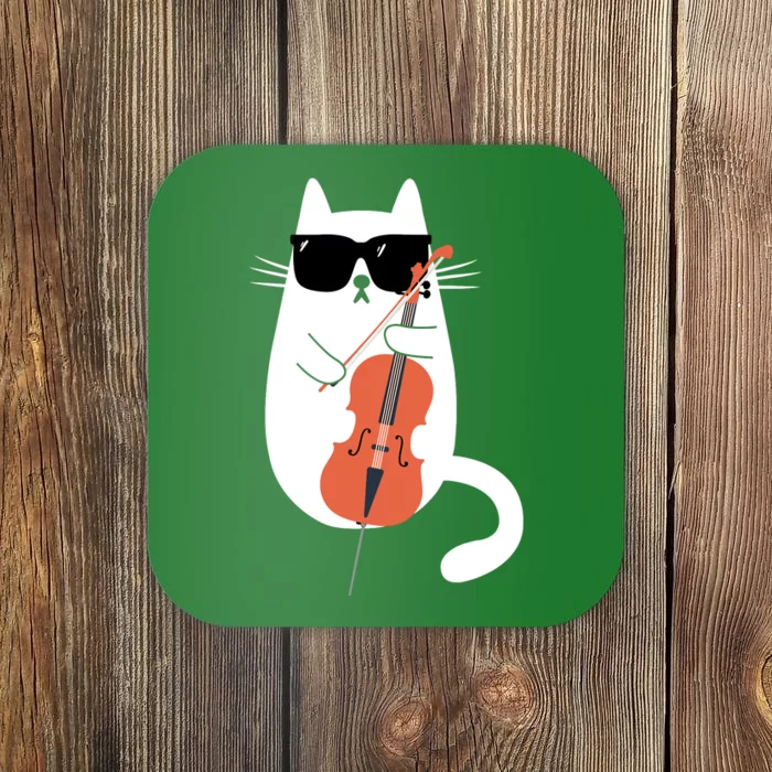 Funny Cat Wearing Sunglasses Playing Cello Cellist Musician Coaster