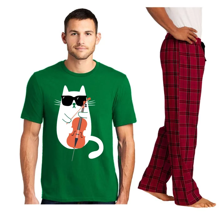 Funny Cat Wearing Sunglasses Playing Cello Cellist Musician Pajama Set