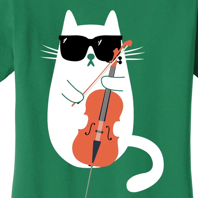 Funny Cat Wearing Sunglasses Playing Cello Cellist Musician Women's T-Shirt