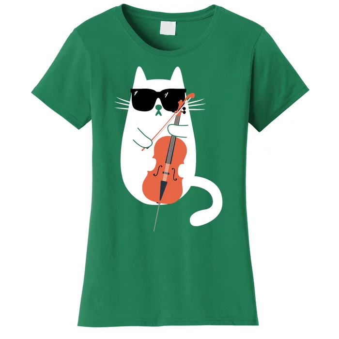 Funny Cat Wearing Sunglasses Playing Cello Cellist Musician Women's T-Shirt