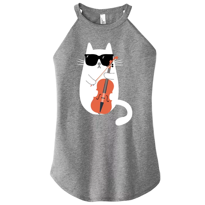 Funny Cat Wearing Sunglasses Playing Cello Cellist Musician Women’s Perfect Tri Rocker Tank