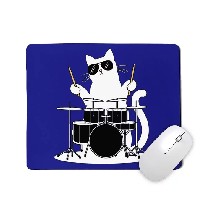 Funny Cat Wearing Sunglasses Playing Drums Mousepad