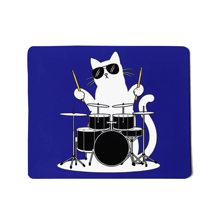 Funny Cat Wearing Sunglasses Playing Drums Mousepad