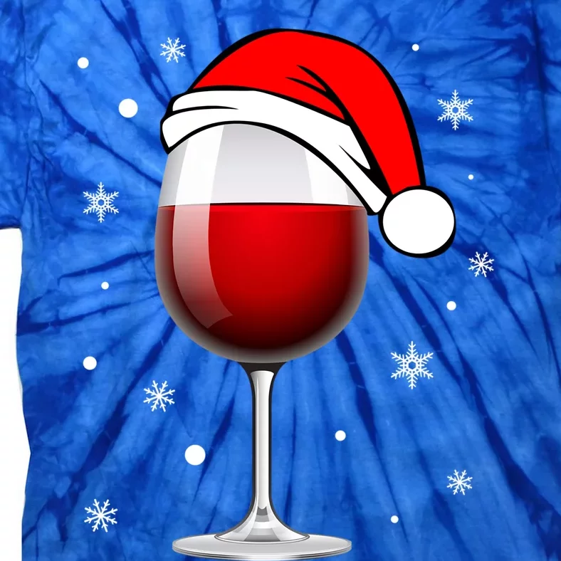 Funny Christmas Wine Glass Santa Hat Holiday For Wine Lovers Meaningful Gift Tie-Dye T-Shirt