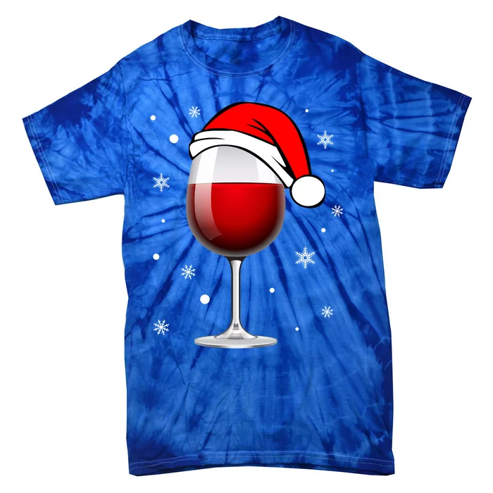 Funny Christmas Wine Glass Santa Hat Holiday For Wine Lovers Meaningful Gift Tie-Dye T-Shirt