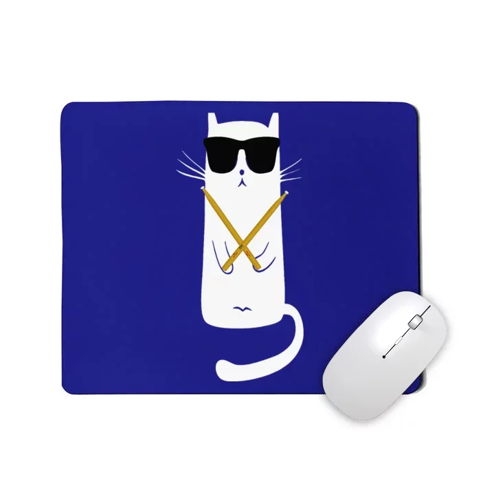 Funny Cat Wearing Sunglasses Playing Drums Mousepad