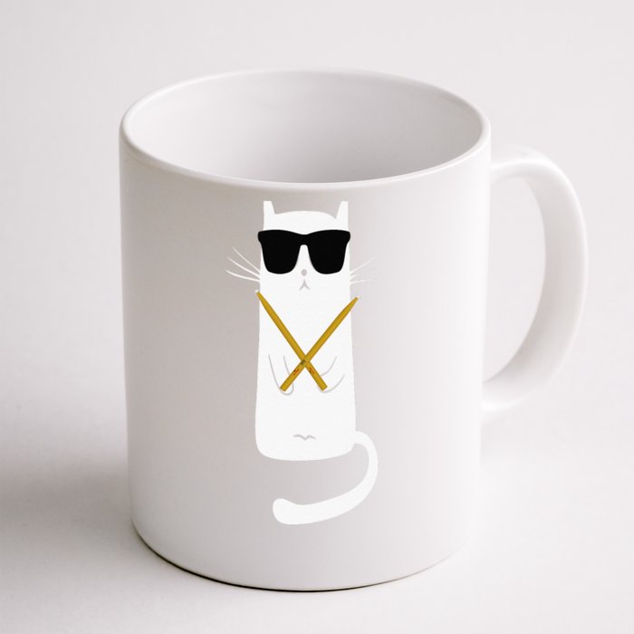 Funny Cat Wearing Sunglasses Playing Drums Front & Back Coffee Mug