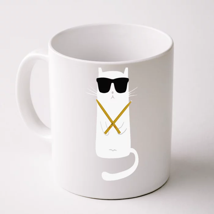 Funny Cat Wearing Sunglasses Playing Drums Front & Back Coffee Mug