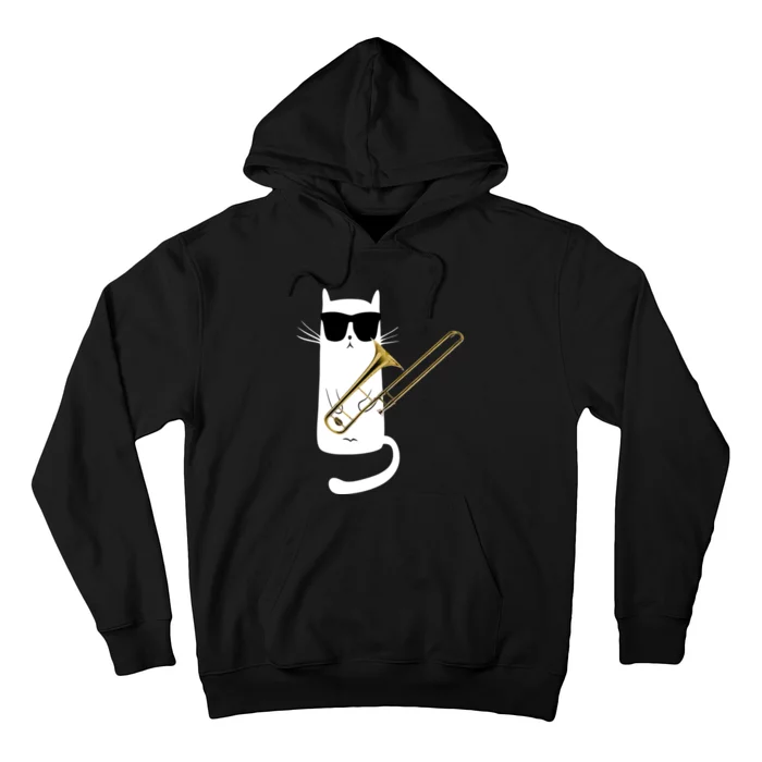 Funny Cat Wearing Sunglasses Playing Trombone Hoodie