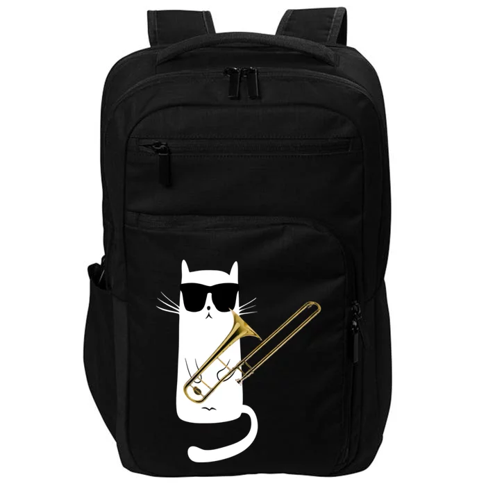 Funny Cat Wearing Sunglasses Playing Trombone Impact Tech Backpack