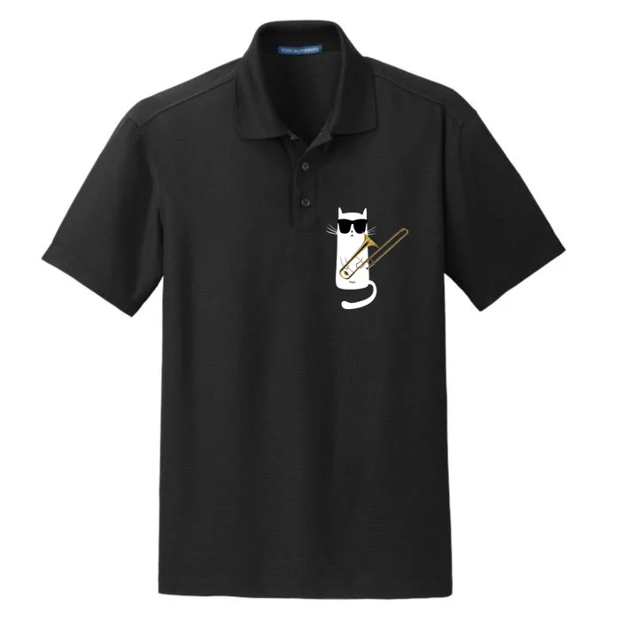 Funny Cat Wearing Sunglasses Playing Trombone Dry Zone Grid Performance Polo