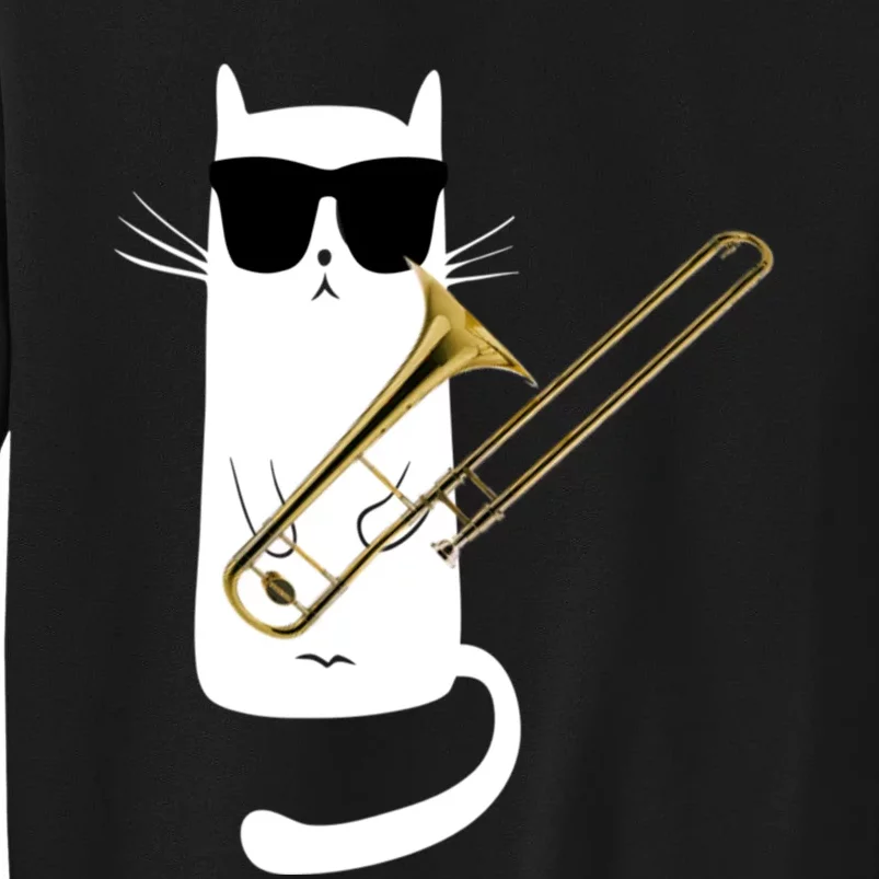 Funny Cat Wearing Sunglasses Playing Trombone Tall Sweatshirt