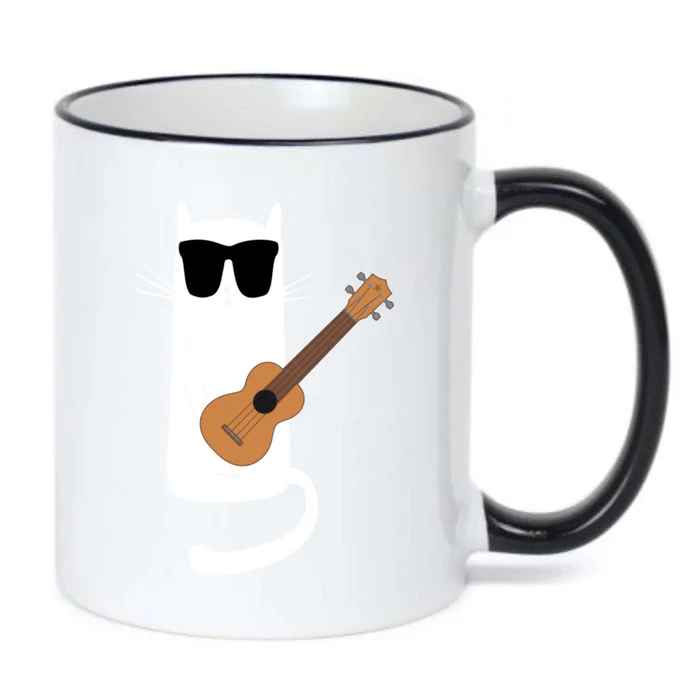 Funny Cat Wearing Sunglasses Playing Ukulele Black Color Changing Mug