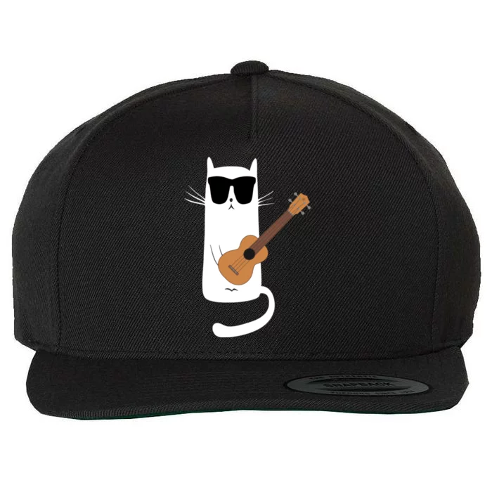 Funny Cat Wearing Sunglasses Playing Ukulele Wool Snapback Cap