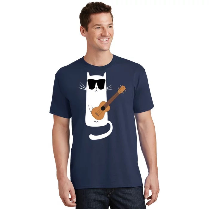 Funny Cat Wearing Sunglasses Playing Ukulele T-Shirt