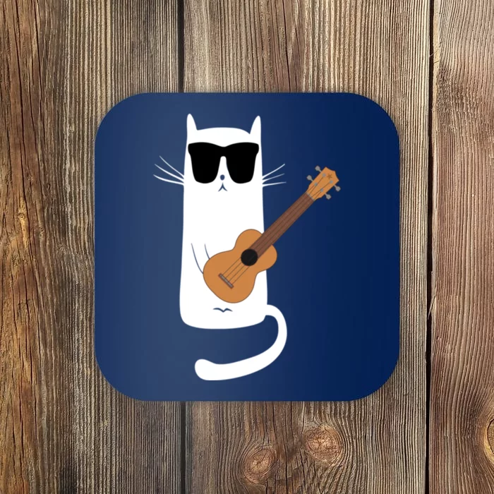 Funny Cat Wearing Sunglasses Playing Ukulele Coaster