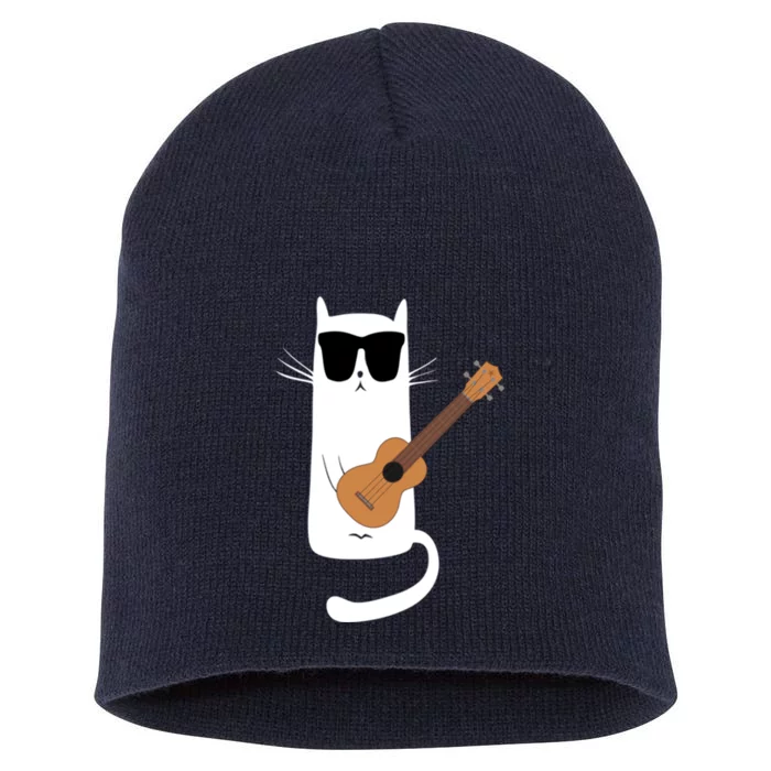 Funny Cat Wearing Sunglasses Playing Ukulele Short Acrylic Beanie