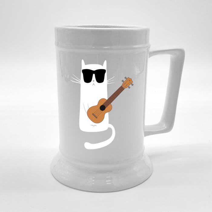 Funny Cat Wearing Sunglasses Playing Ukulele Front & Back Beer Stein