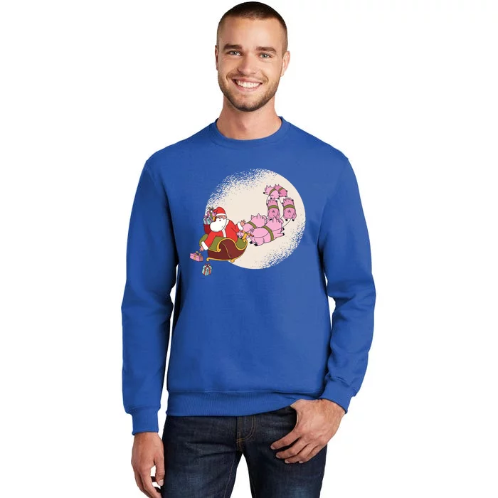 Funny Christmas When Pig Fly Oinkers Pulling Sleigh Meaningful Gift Tall Sweatshirt