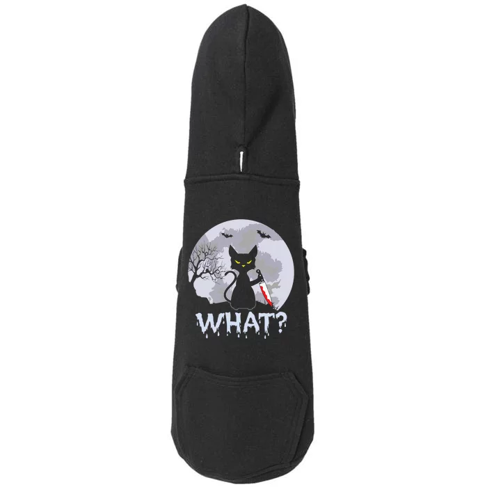 Funny CAT WHAT? Murderous Black Cat With Knife Halloween Costume Doggie 3-End Fleece Hoodie