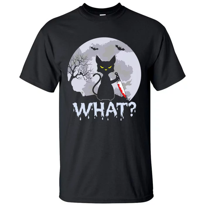 Funny CAT WHAT? Murderous Black Cat With Knife Halloween Costume Tall T-Shirt