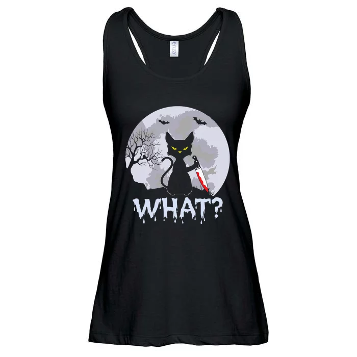 Funny CAT WHAT? Murderous Black Cat With Knife Halloween Costume Ladies Essential Flowy Tank