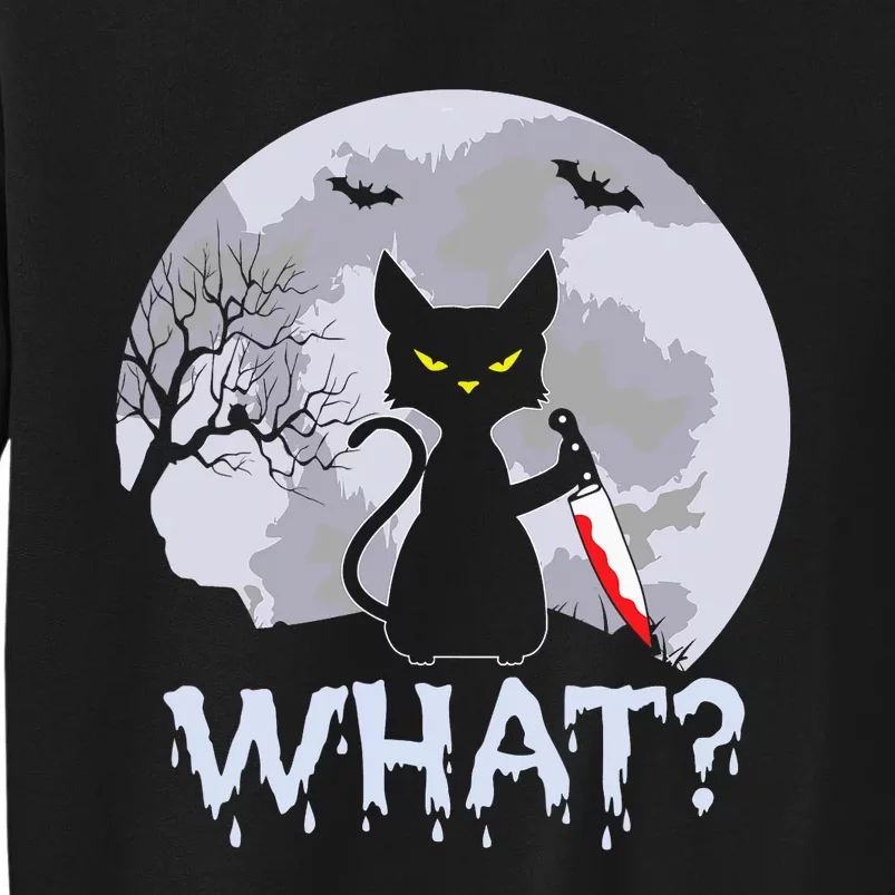 Funny CAT WHAT? Murderous Black Cat With Knife Halloween Costume Tall Sweatshirt