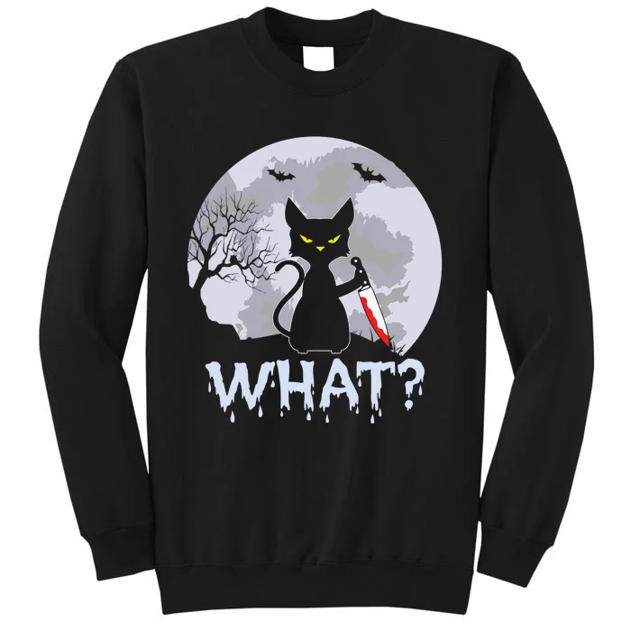 Funny CAT WHAT? Murderous Black Cat With Knife Halloween Costume Tall Sweatshirt