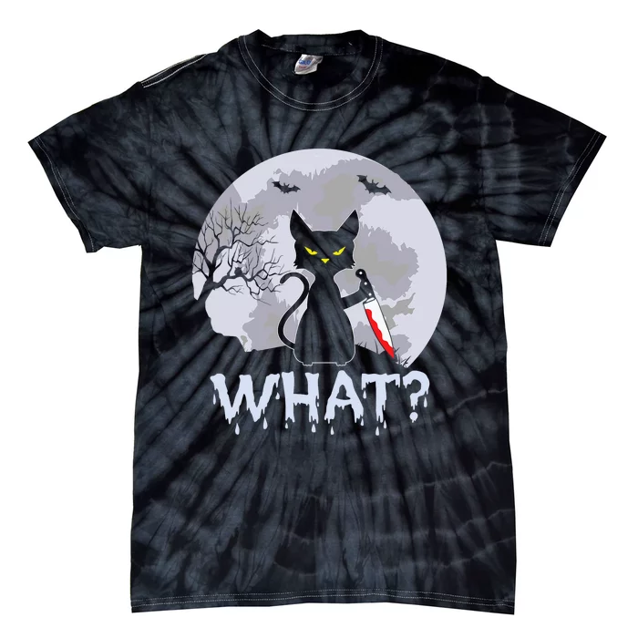 Funny CAT WHAT? Murderous Black Cat With Knife Halloween Costume Tie-Dye T-Shirt