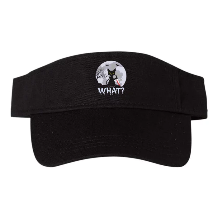 Funny CAT WHAT? Murderous Black Cat With Knife Halloween Costume Valucap Bio-Washed Visor