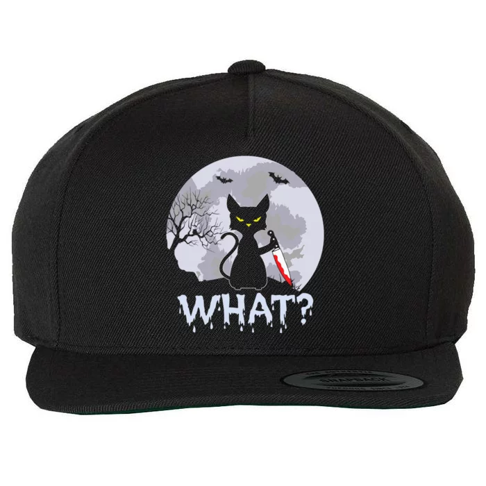 Funny CAT WHAT? Murderous Black Cat With Knife Halloween Costume Wool Snapback Cap