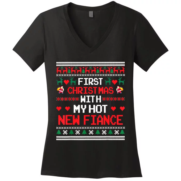 First Christmas With My New Hot Fiance Couples Matching Women's V-Neck T-Shirt