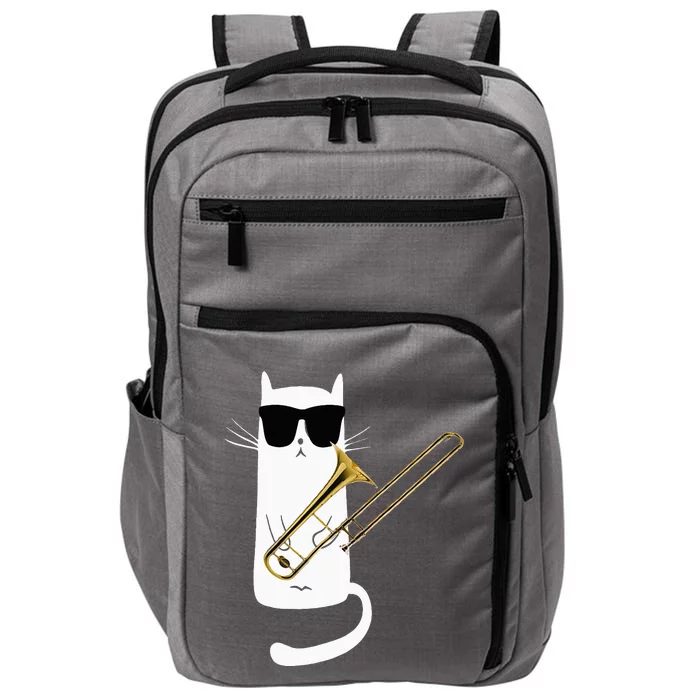 Funny Cat Wearing Sunglasses Playing Trombone Impact Tech Backpack