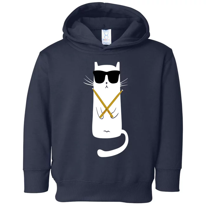 Funny Cat Wearing Sunglasses Playing Drums Drummers Toddler Hoodie