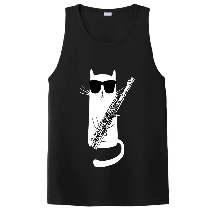 Funny Cat Wearing Sunglasses Playing Flute Performance Tank